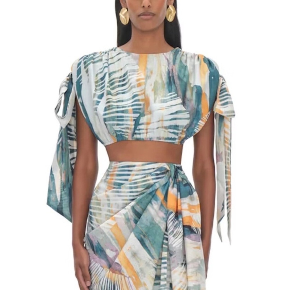 Andrea Iyamah Green Abstract Bark Halima Crop Top Size XS NWT